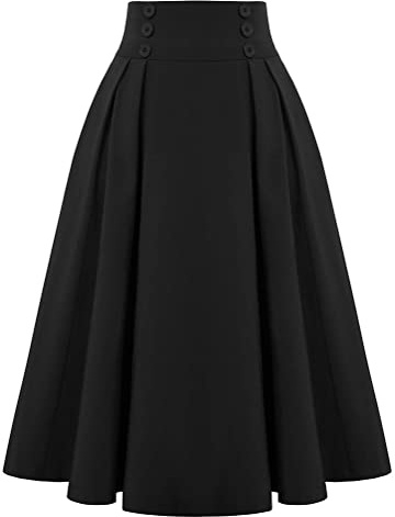 Minetom Jupe Plaid Longue Plissée Femme Vintage A-Ligne Taille Haute Midi Jupes Swing Jupe Évasée Printemps Automne B2 Noir XXL