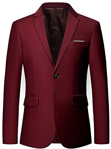 Onsoyours Herren Sakko Slim Fit Einfarbig Modern Anzugjacke für Hochzeit Freizeit Party Abschluss Business Blazer Knöpfe Sakko A Weinrot XL