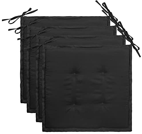 Gecheer 4 STK. Stuhlkissen Sitzkissen Sitzpolster Auflage Sitzauflage Stuhlauflage Polster Kissen für Gartenstuhl Stoff Schwarz 50x50x3 cm