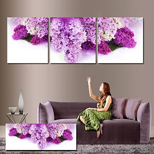 Leinwand Wandkunst Gemälde Lila Hyazinthe Kunst Dekorative Bilder Blume Leinwanddrucke Für Wohnzimmer Schlafzimmer Dekor 60x60cmx3 Rahmenlos