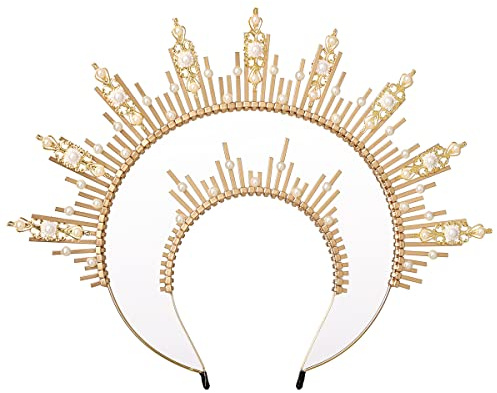 BPURB Gothic Göttin Gold Halo Krone Spike Zip Tie Mary Stirnband Halloween Kopfbedeckung für Damen