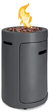 Blumfeldt Crete Gas-Feuerstelle, 13 kW Wärmeleistung, Flüssiggas, Edelstahl, 360° FireView, inkl. Regencover, Gasdruck: max. 50 mbar, zweistufiger Drehregler, dunkelgrau