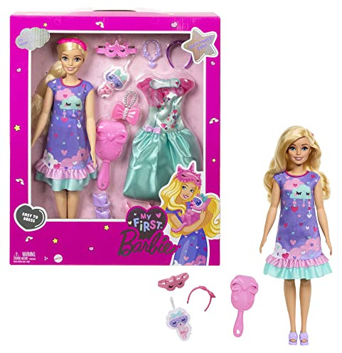 Barbie-Puppe, Meine erste blondem Haar, Kleidung, Accessoires, Schuhe, Bürste & mehr, Soft-Touch-Körper, inkl Puppe, als Geschenk geeignet,HMM66