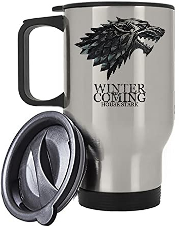 Giftme Winter is Coming Stark Wolf, Birthday, Christmas, Secret Santa Travel Silver/White Tea/Coffee Mug. (Silver)
