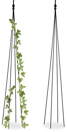 Relaxdays Rankhilfe Obelisk, 2er Set, HBT: 150x20x20 cm, Rankpyramide Kletterpflanzen, Metall, freistehend, schwarz