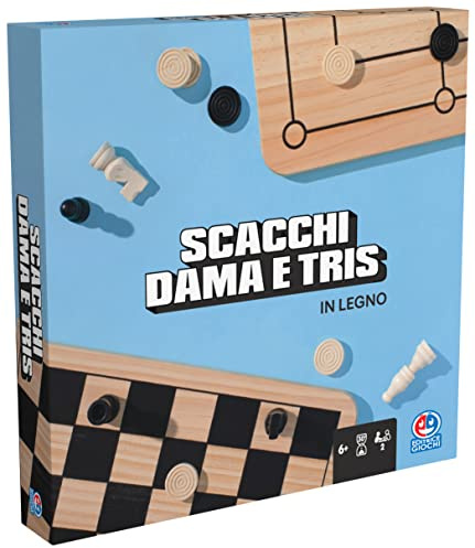 Editrice Giochi, Giochi da Tavolo Classici, Scacchi Dama e Tris, Scacchiera in Legno 3 in 1, Scacchiera professionale, dai 6 anni in su
