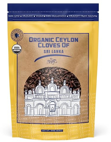Gourmanity Select Organic Whole Cloves, Hand Picked in Sri Lanka for a Distinct Ceylon Aroma and Taste, Non GMO, Non Irradiated, Bulk 1lb Bag