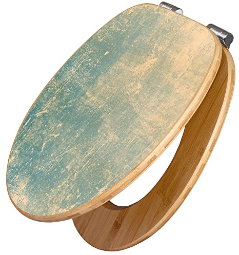 banjado Design WC Sitz Bambus Absenkautomatik 45,8x37,5cm / Toilettendeckel mit Absenkautomatik Holz/hochwertiger Bambus Klodeckel/WC-Sitz für gängigen Toiletten/Motiv Patina Grün