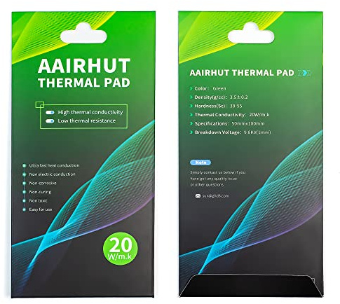 Aairhut Pad Thermique Verts 1 Pièces – Conductivité extrême 20W/MK, 100 x 50 x 3 mm Hautes Performances Silicone Thermal Pad Non Conducteur Particulièrement Souple pour PC PS4 GPU M.2 SSD