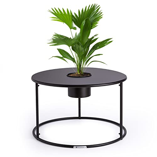 Blumfeldt Moderner Schwarz Metall-Beistelltisch Rund mit Blumentopf, Klein für Wohnzimmer und Couch