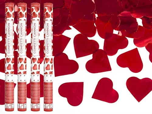 4 Stück Konfetti Kanone Rosenblätter Herzen Hochzeit Geburtstag Jubiläum Babyparty Party Supplies Konfetti Shooter Popper 60cm (Rote Herzen)