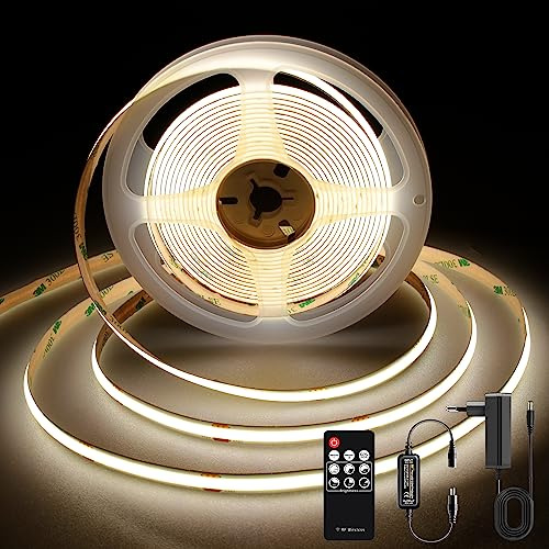 TTWAY COB LED Streifen 3M, 4000K Naturweiße LED Streifen mit Netzteil und Fernbedienung, DC24V, 480LEDs/M, CRI 92+, 8mm Breite, Dimmbare LED Strips für die Raumdekoration