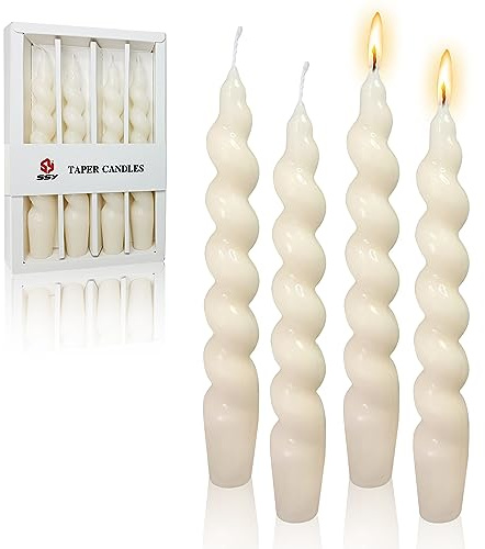 7.5 Inches Spiral Taper Candles Colorful Twisted Candle Dripless Long Candles, Handmade Candlesticks for Wedding Dinner Decor, Set of 4(Cream White)