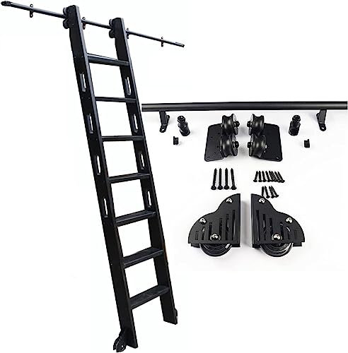 Rollende Bibliotheksleiter, Schiebeleiter, Schienenschienen-Hardware-Kit, robuste Gleitschienen | Rollleitern, für Bücherregale, Lager, Bar, Schrank, Rollensystem (Keine Leiter) (G
