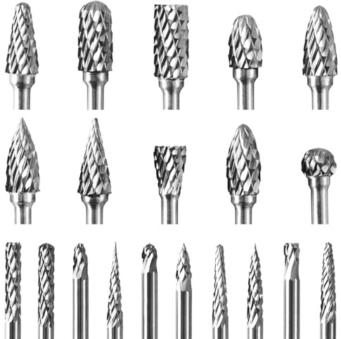 CaRoller Tungsten Carbide Burr Set, 1/8 Shank 20PC Double Cut Die Grinder Rotary Tool Cutting Burrs Set for Metal and Wood Working Carving, Engraving, Polishing, Grinding with Clear Storage Case