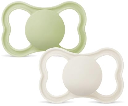 MAM Air Schnuller 6-16 Monate (2er-Set), MAM Schnuller 6-16 Monate für empfindliche und empfindliche Haut, 2-teiliges Set mit Silikonsauger und Sterilisator-Schnullerhalter, neutral/grün