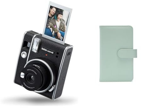 instax mini 40 instant film camera, easy use with automatic exposure, Black & mini film 108 photo album, Mint Green
