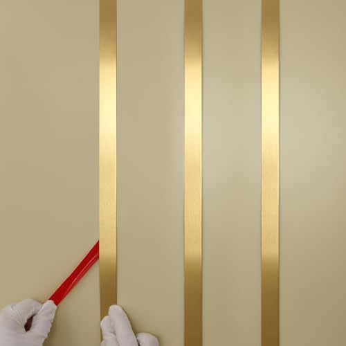 Taaizau Gold Metalized Brushed Finish Molding Trim, Peel and Stick Strip for Mirror Frame, Wall, Fireplace and Home DIY Decoration (16.4 ft x 0.4 inch)
