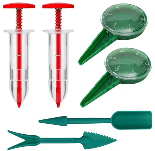 NQEUEPN 6pcs Seed Spreader Tool Set Hand Held, Including 2 Small Seed Planter Sower Handheld Plastic 2 Mini Seed Dispenser 2 Seedlings Dibber and Widger Tool for Planting Gardening Vegetables Flowers