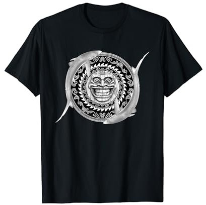Blauhai Hawaiianisches Tiki T-Shirt