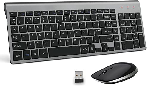 Wireless Keyboard and Mouse, GALENMORO QWERTY UK USB Ful-Size Stylish Slim Keyboard Silent Mouse Set for Windows PC/Laptop/Surface/Mac -Silver