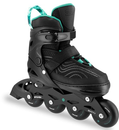 SPOKEY Matty Damen Inliner Verstellbar | ABEC-7 Kugellager Inlineskates | Größenverstellbare Rollschuhe für Erwachsene und Jugendliche | Größen: 35-38, 39-42 (Schwarz/Türkis, 39-42)