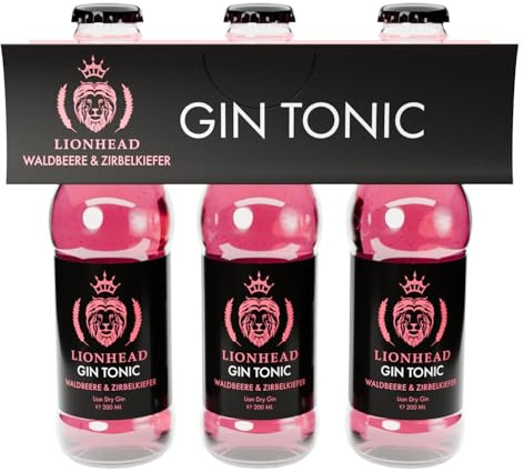 Lionhead Gin Tonic Waldbeere & Zirbelkiefer 3er Set 10% vol (3 x 0.2 l) | Trinkfertiges Mixgetränk aus Dry Gin & Tonic mit Waldbeere und Zirbelkiefer