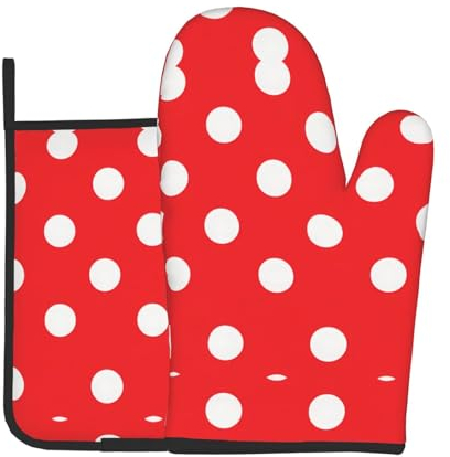 YYHWHJDE Lot de 2 maniques et maniques à pois rouges et blancs pour ouvrir les couvercles de casseroles dans la cuisine et transporter les plats des fours à micro-ondes