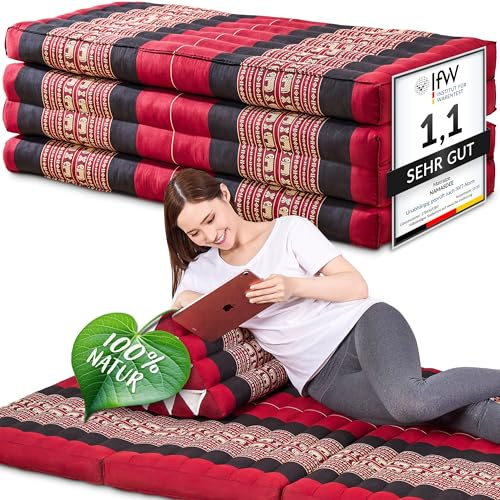Namasdee Klappmatratze 200x110x8cm mit 100% natürlicher Kapokfüllung (Rot/Elefanten)