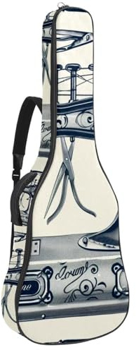 Bassgitarren-Taschen mit Vintage-Nähmaschine mit Schere, Akustikgitarrentasche 101,6 cm (40 - 41 Zoll) E-Gitarrenkoffer, wasserdichte Oxford-E-Gitarre, Gigbag für akustische Konzertgitarre, Ukulele,