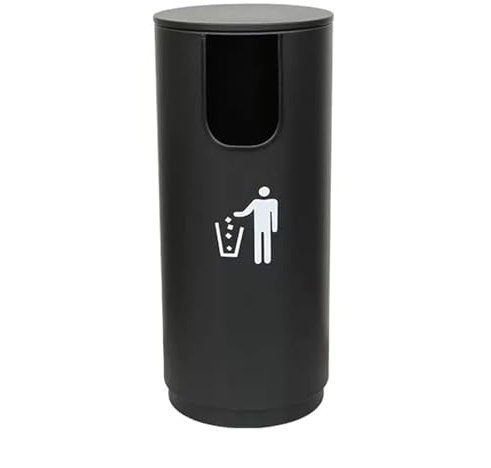 Cubo de Basura, Cubo de Basura para Exteriores, Cubo de Basura para Interiores y Exteriores, contenedor de Basura cilíndrico de Metal con Tapa, Apertura en Forma de U, Cubo de Basura comerci