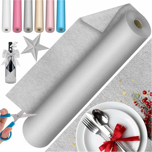 KESSER® Vlies Tischläufer Modern 30cm x 25m | Tischdekoration für Hochzeiten, Geburtstage, Taufen, Einschulung & Allen Feierlichkeiten | Tischband abwaschbar, wasserabweisend & wetterfest, Grau