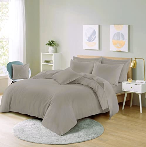 click2style 4 Piece Bedding Set Duvet Cover Set with Pillow Cases and Fitted Sheet T200 Egyptian Cotton Easy Care (Set includes Duvet Cover + Pillow Case + Fitted Sheet) (Gray, Double)