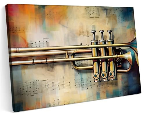 Printonia Leinwandbild m Bild auf Leinwand 70x50 Trompeten Trompeten Musik Abstrakte Kunst Klang