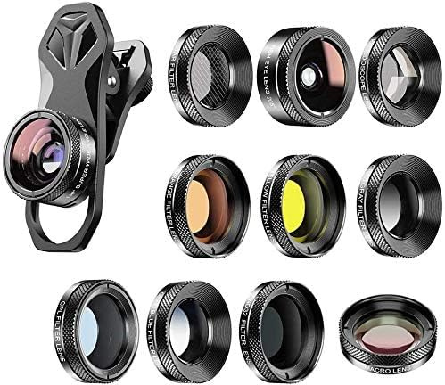 APL-DG11 11-in-1 Handy-Kamera-Objektiv-Set, Mikro-Objektiv, 140°-Weitwinkelobjektiv, 205°-Fischaugenobjektiv, Kaleidoskop-Objektiv, Farbgrad und Vollfarb-/ND32-/CPL-/Sternfilter, kompatibel mit iPhone