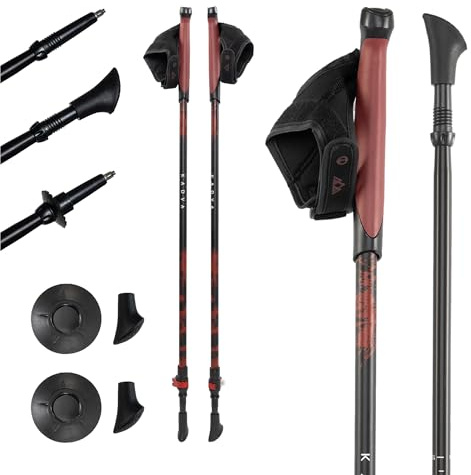 KADVA Bastoncini da Nordic Walking HALNA in Rosso Misura regolabile 84-135 cm Sistema Quick Lock per una chiusura stabile e sicura Punta in carburo durevole e resistente all'abrasione