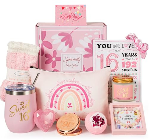 16th Birthday Gifts for Girls,Happy 16th Pamper Gift Basket Ideas for Daughter, Cute Unique Sweet 16 Year Old Birthday Hampers Presents for Her,Best Friend Niece,Granddaughter, Sister, Friend, Teens
