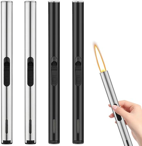 BAIFULAI 4 Mecheros de Varilla, Encendedor de Tormenta de Gas Rellenable, Largo para Velas, Camping, Barbacoa, Cocina - Regalos para Hombres