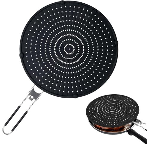 Silikon Spritzschutz für Bratpfanne, klappbarem Griff, 33 cm Mehrzweck Pfannen Spritzschutz, Universal Pfannenspritzschutz, Geeignet zum Kochen und Braten, Schützt die Haut vor Verbrennungen, Schwarz