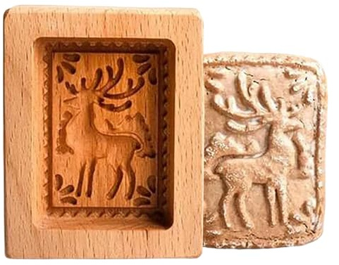 Carved Wooden Cookie Mold, Kitchen Cookies Cutter, Adorable Deer Cookie Stamps, Biscuit Press Stamp Molds for Stamp