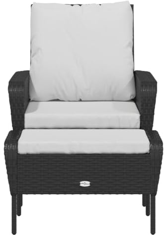 HEFZGDB Gartenstuhl mit Fußhocker Schwarz Poly Rattan Campingstühle Campingstuhl Gartenstühle Armlehnstuhl für Garten Innenhof Balkon Terrasse