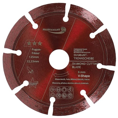 PRODIAMANT Fugenfräser 125 mm Breite 8 mm V-Segment Dachform für Fugen Beton & Mauerwerk