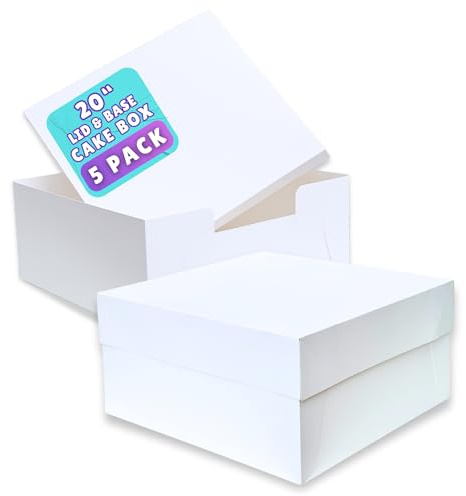 PACK N TRADE - Scatola per torta bianca, 50 cm, confezione da 5 scatole quadrate in cartone con coperchio (50 x 50 x 15 cm), ideali per trasportare e trasportare torte in modo sicuro