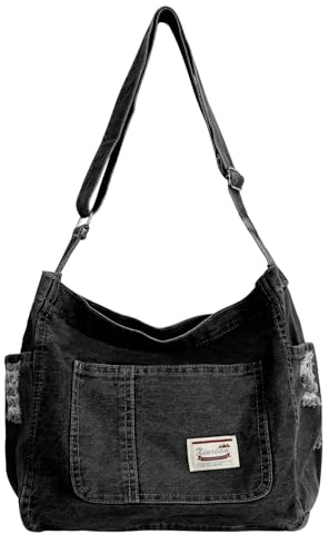 Ausing Bolso de Mezclilla Mujer con Cremallera y Bolsillo Interior Bandolera Vintage para Diario y Salidas Bandolera Estilo Retro para Trabajo Universidad Viaje