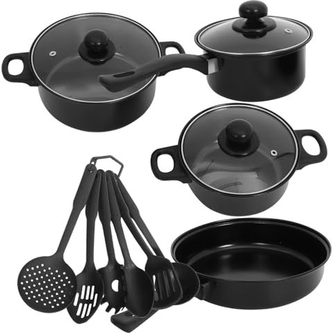 BESTYASH Juego de Ollas y Sartenes de Hierro Fundido Antiadherente de 7 Piezas Asas para Cocina para Inducción Incluye Cacerola Sartén y Olla para Sopa