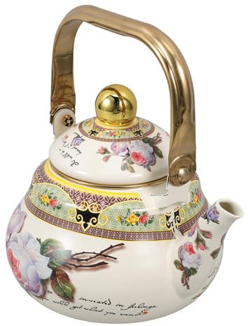 FUNNETOYU Bollitore Smaltato Da Fornello 1,5l Design Retrò Con Manico Ergonomico Teiera Cinese Vintage Per Tè Riunioni e Occasioni Familiari