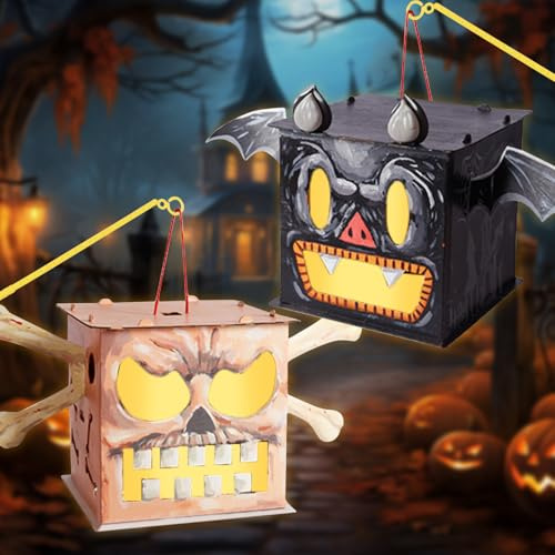SOETDERT Halloween Laternen Bastelset, DIY Laterne für Kinder, Martinsumzug, Halloween Party, Laterne Selbst Basteln mit LED und Laternenstab für Junge Mädchen, St Martin, Halloween Party Dekoration