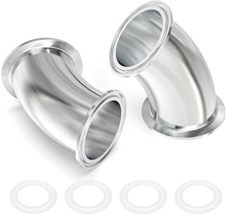 ERGAOBOY 2Pcs SS304 2 Inch Tube OD 2 Inch Flange 45 Degree Elbow | Includes silicone gaskets, 45-degree angle curved profile, ferrule flange ends, for sanitary fluid lines