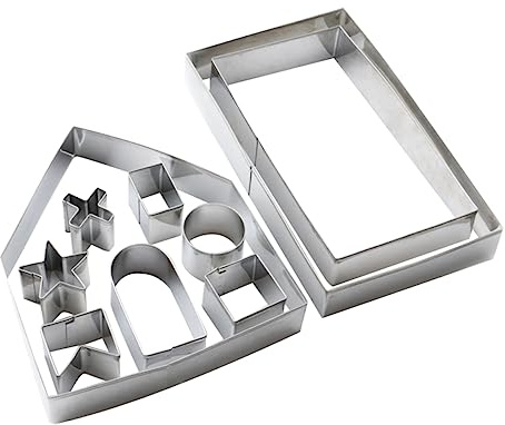 BEBEMOKO 10pezzi Stampi in Acciaio Inossidabile Per Biscotti Casetta Pan Di Natale Stampo Per Torte e Design Antiadattante e Tematico Festivo Per Dolci Creativi