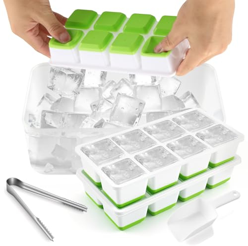 Vexillic Cubetti Ghiaccio Silicone, 3 Pezzi Ghiaccio Stampo Da 24 Cubetti con Completo di Coperchio e Contenitore per DIY Alimenti, Succo, Bevande Ghiacciate